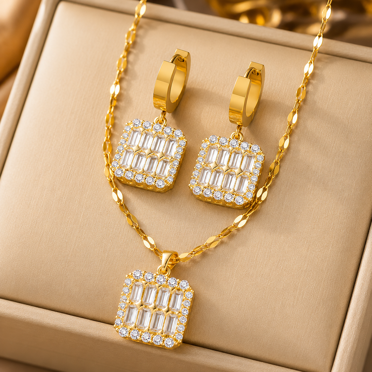 Celestia Baguette Necklace & Earrings Set