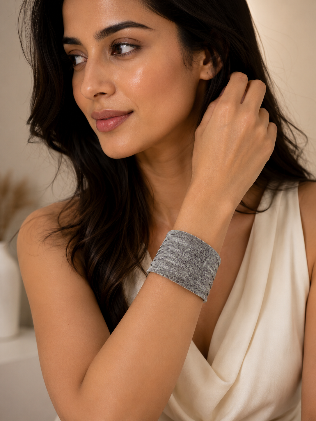 Sculptural mesh cuff bracelet
