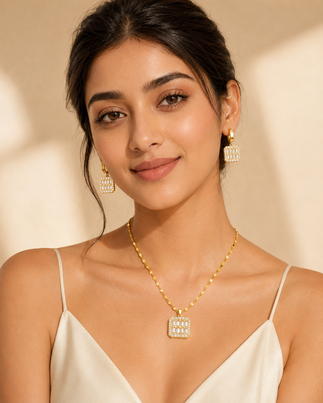 Celestia Baguette Necklace & Earrings Set