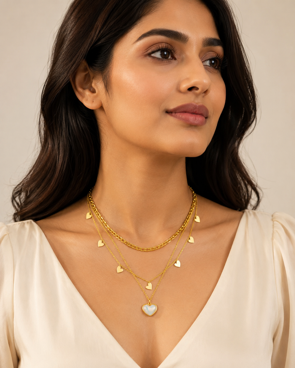 Layered Heart & Pearl Charm Necklace
