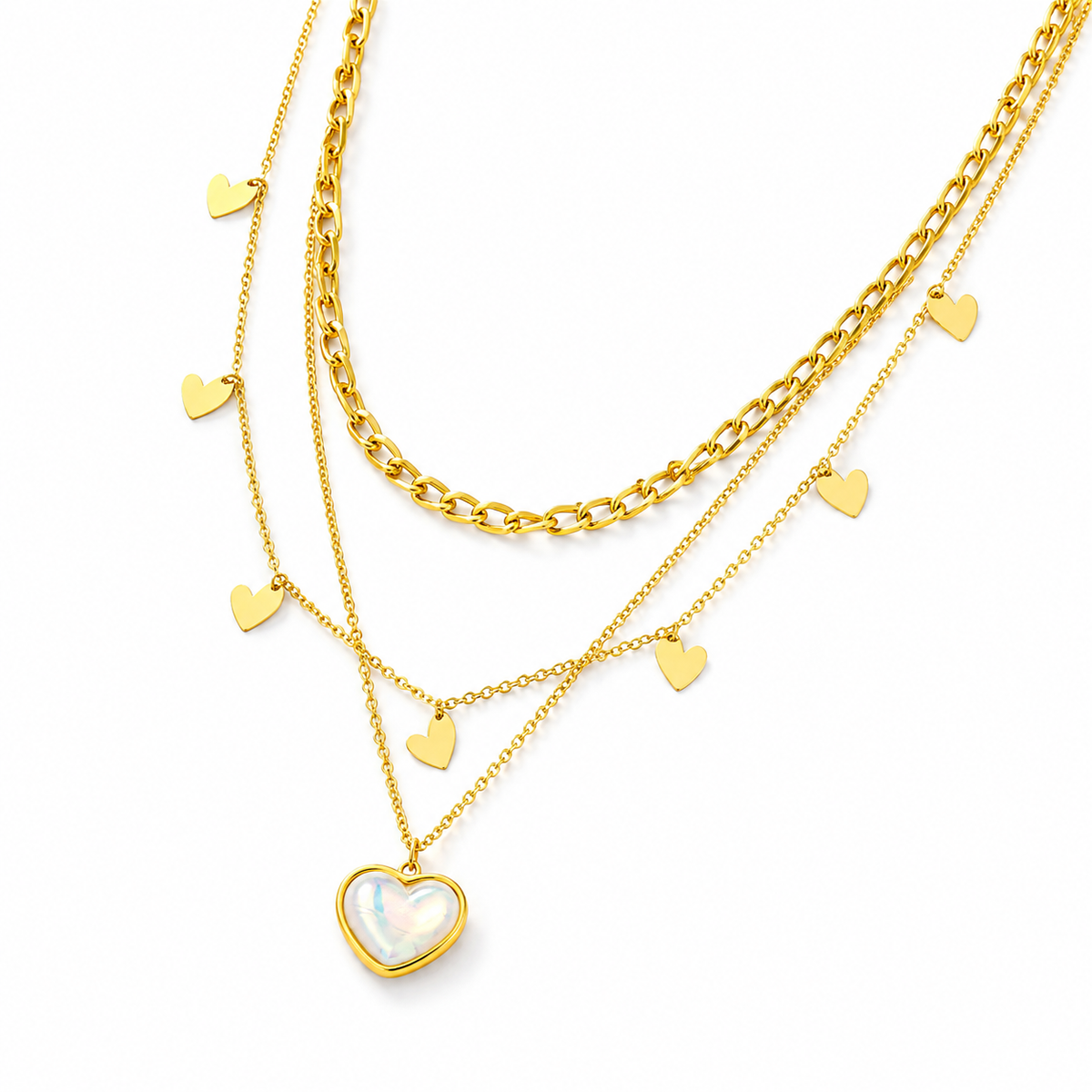 Layered Heart & Pearl Charm Necklace