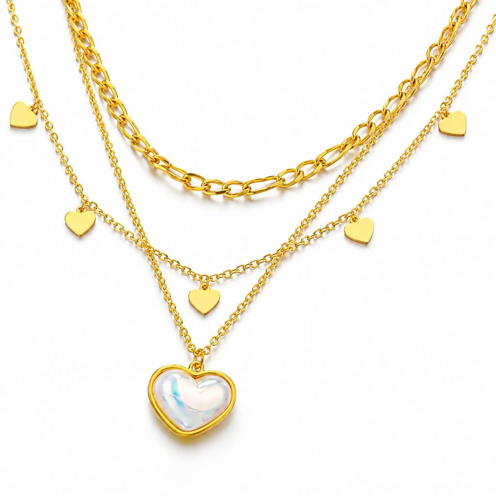 Layered Heart & Pearl Charm Necklace