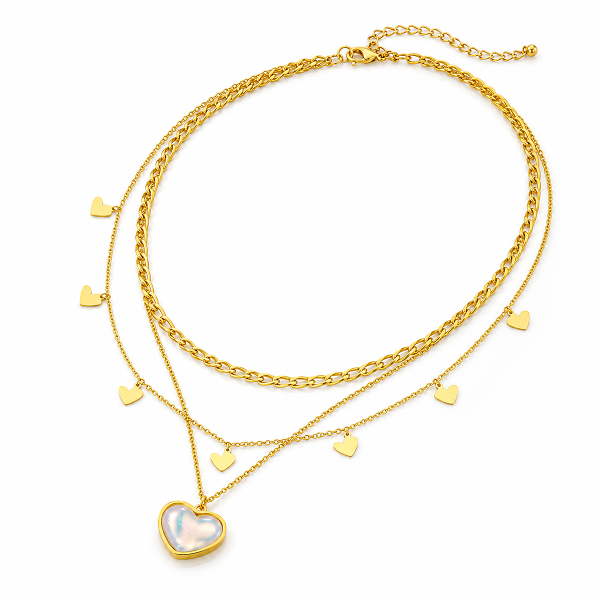 Layered Heart & Pearl Charm Necklace
