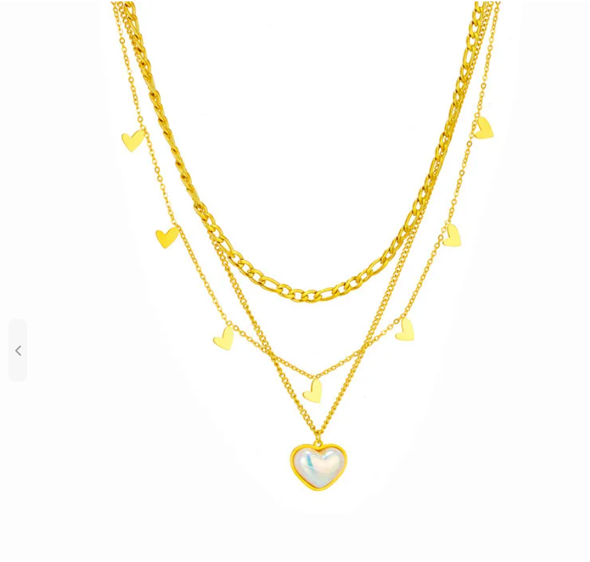Layered Heart & Pearl Charm Necklace